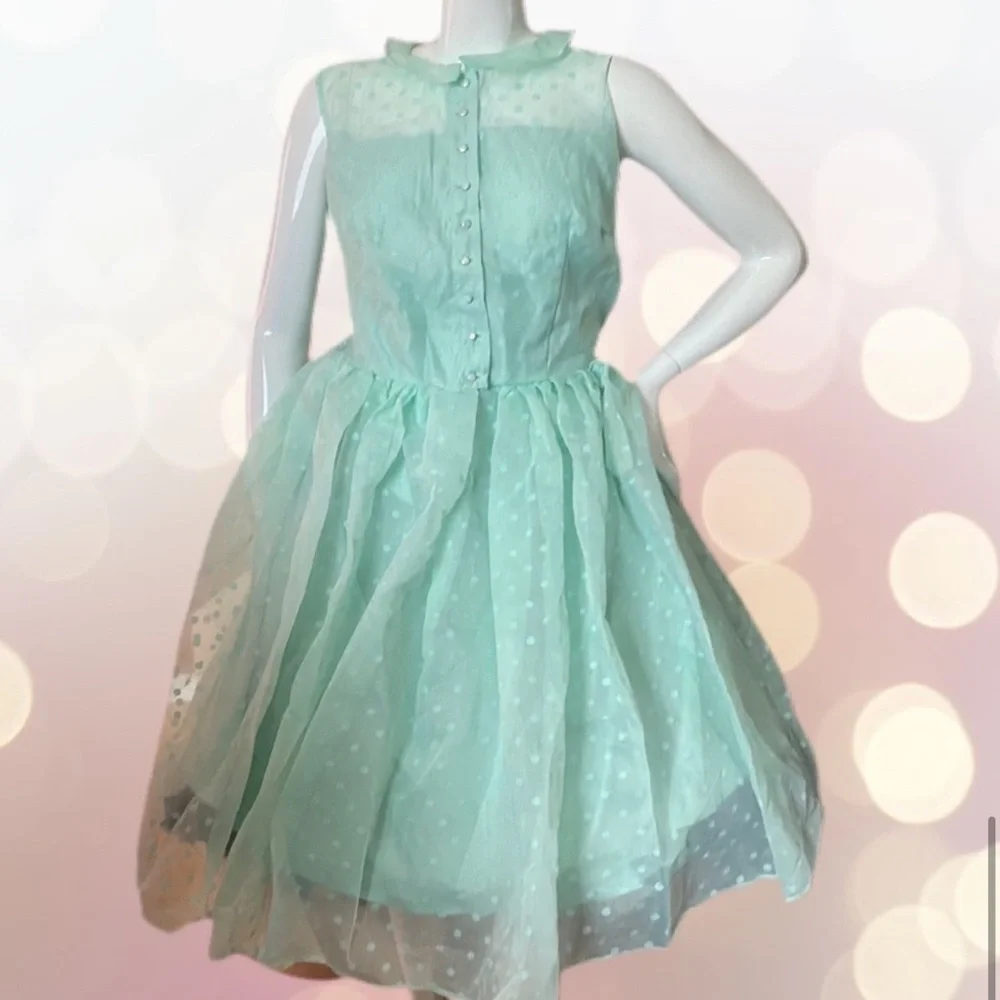 Unique Vintage Georgia Series Dot Organza Dress in Mint  Size2X - Picture 4 of 5